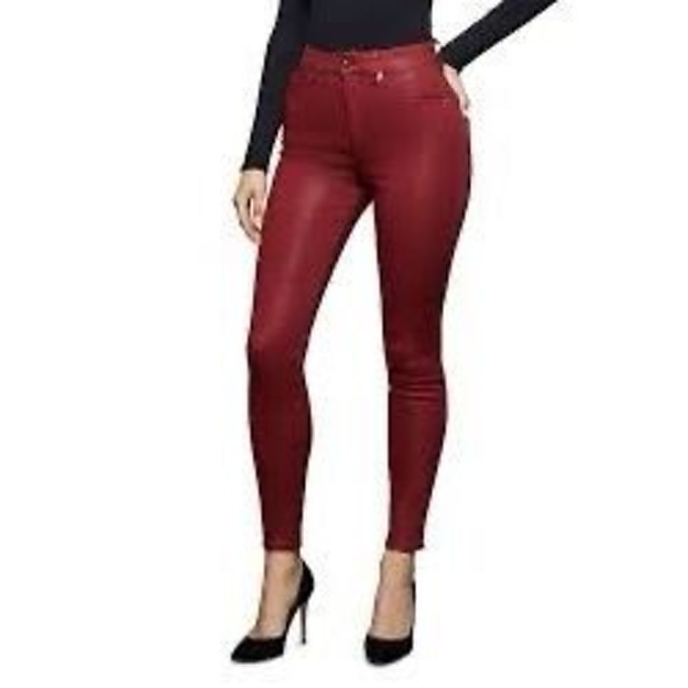 Good American Good Waist Crop Wax Skinny Jeans Sz 8/29 Ruby Stretch Raw Hem